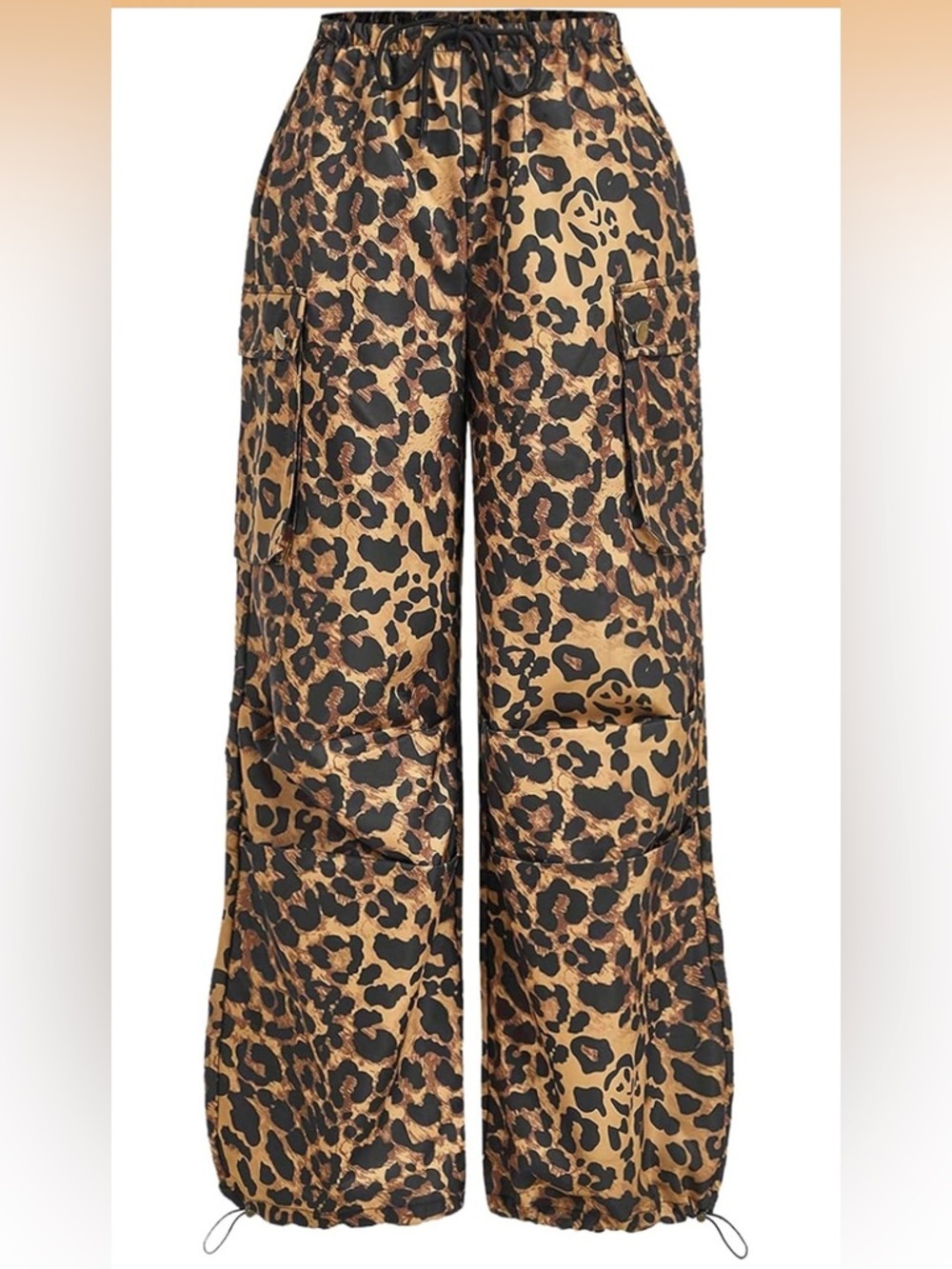 Floerns Leopard Print Wide Leg Elastic Waist Pull On Cargo Parachute Pant